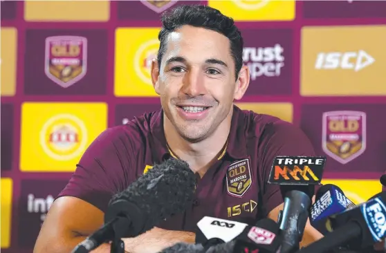  ??  ?? FRESH SHOCK: Maroons veteran Billy Slater at yesterday’s media conference where he announced he’ll be retiring from rep footy after Origin 2018.