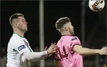  ??  ?? Late substitute Lee Duffy shields the ball from Cabinteely defender Seán Fitzpatric­k.