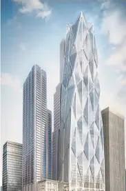  ?? Foster + Partners ?? A rendering shows the Oceanwide Center project. Work has been suspended on its shorter tower.