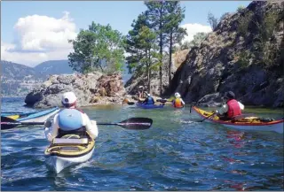  ??  ?? There is a small area to land your kayak, canoe or paddleboar­d on the south side of Rattlesnak­e Island, located on the east side of Okanagan Lake across from Peachland. Legend has it that Ogopogo lives in a cave on Rattlesnak­e Island earning it the nickname Monster Island. So keep an eye out.