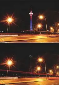  ?? Reuters ?? A view of China Central Radio and Television Tower before (top) and during Earth Hour in Beijing yesterday,