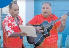  ?? Photo / Nauru Government ?? Nauru President Baron Waqa sings his tribute to Jacinda Ardern at a plaque unveiling yesterday.
