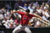  ?? BRYNN ANDERSON — THE ASSOCIATED PRESS ?? Red Sox relief pitcher Richard Bleier (35) delivers during a spring training game against the Braves on Saturday.