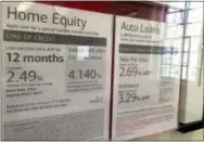  ?? THE ASSOCIATED PRESS ?? Some equity loan rates are among the loan rates displayed at a bank in North Andover, Mass.