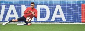  ??  ?? France goalkeeper Hugo Lloris jumps to catch the ball during a training session. GABRIEL BOUYS/AFP/GETTY IMAGES