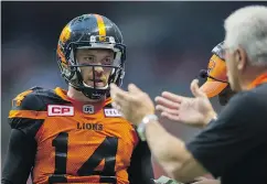  ?? GERRY KAHRMANN/PNG FILES ?? Travis Lulay says head coach Wally Buono wants a quarterbac­k who can come back and make a good play after making a bad one.