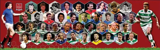  ??  ?? WINNERS WALL: PFA award recipients (from top left) Derek Johnstone, Paul Hegarty, Davie Provan, Kenny Dalglish, Sandy Clark, Charlie Nicholas, Willie Miller, Jim Duffy, Richard Gough, Brian McClair, Paul McStay, Theo Snelders, Jim Bett, Paul Elliott,...