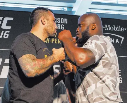  ?? Heidi Fang ?? Las Vegas Review-journal @Heidifang Heavyweigh­ts Fabricio Werdum, left, and Derrick Lewis face off at T-mobile Arena during UFC 216 media day on Wednesday.