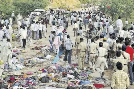  ??  ?? On this day in 2008 at least 168 people are killed in a stampede of pilgrims at a Hindu temple in Jodhpur, India.