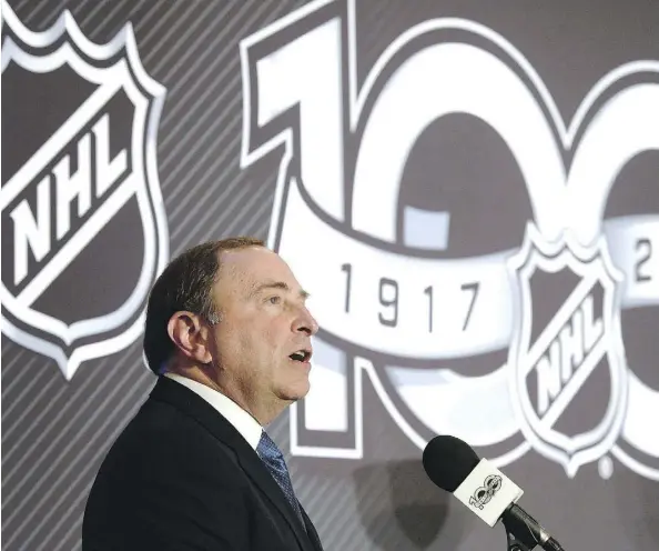  ?? ADRIAN WYLD/THE CANADIAN PRESS/FILES ?? NHL commission­er Gary Bettman says the “No. 1 overriding issue” with the league’s players participat­ing in the Olympic Games is “how disruptive it is to our season and the fact that we would disappear for roughly three weeks in February.”
