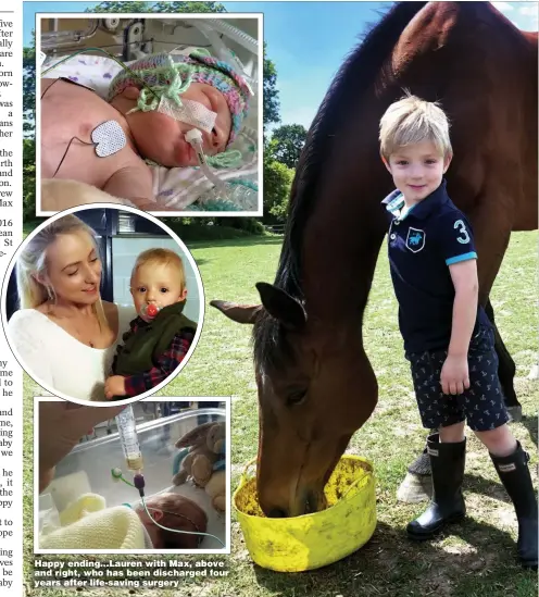  ?? Picture: MERCURY ?? Happy ending... Lauren with Max, above and right, who has been discharged four years after life- saving surgery