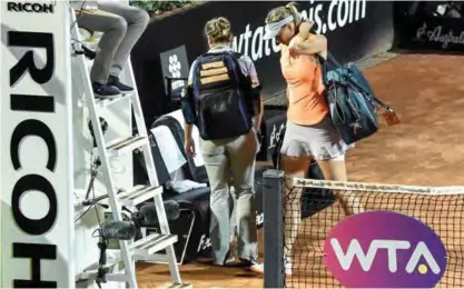  ??  ?? ROME: Russia’s Maria Sharapova leaves the court during her match against Mirjana Lucic-Baroni of Croatia at the Rome ATP Tennis Open tournament on May 16, 2017 at the Foro Italico. —AFP