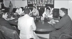  ?? -APP ?? Federal Minister for Science and Technology Chaudhry Fawad Hussain chairing a meeting at Pakistan Council of Scientific and Industrial Research (PCSIR).