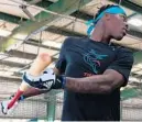  ?? COURTESY MIAMI MARLINS ?? Marlins shortstop prospect Jazz Chisholm takes part in the team’s hitters camp at its Jupiter facility.