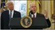  ?? PABLO MARTINEZ MONSIVAIS — THE ASSOCIATED PRESS FILE ?? In this file photo, President Donald Trump listens as Attorney General Jeff Sessions speaks in the Oval Office of the White House in Washington, after Vice President Mike Pence administer­ed the oath of office to Sessions.