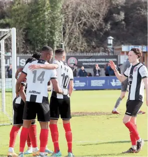  ?? ?? Emile Acquah netted twice in the first half. Photo: Maidenhead United FC