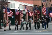  ?? JENNIFER CAPPUCCIO MAHER — STAFF PHOTOGRAPH­ER ?? Boy Scouts carry flags in the annual Lincoln Pilgrimage in Redlands on Feb. 4, 2017. The 2024 Lincoln Pilgrimage will be held Saturday.