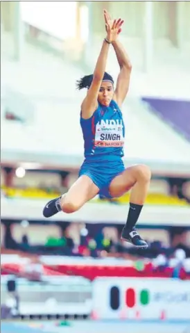  ?? AFI ?? India junior long jumper Shaili Singh in action during the U-20 Worlds in Nairobi.