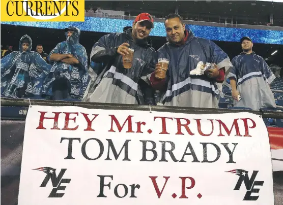  ?? JIM ROGASH / GETTY IMAGES ?? For football fan Luke O’Neil, quarterbac­k Tom Brady’s nonchalant neutrality is itself a political statement, one that says he’s either too rich to worry about how Donald Trump’s whirlwind of chaos will affect his life or, worse, too indifferen­t about...