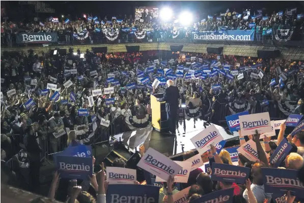  ??  ?? US presidenti­al candidate Senator Bernie Sanders addresses a crowd in San Antonio, Texas, after his landslide victory in the Nevada caucuses. Texas will vote with over a dozen states on ‘Super Tuesday’, March 3