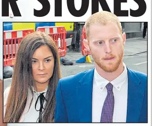  ??  ?? CLEARED: Ben Stokes with his wife Clare outside court in Bristol