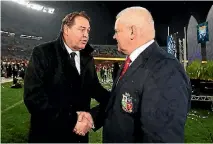  ?? GETTY IMAGES ?? All Blacks coach Steve Hansen with British and Irish Lions counterpar­t Warren Gatland during the Lions tour that gripped New Zealand.
