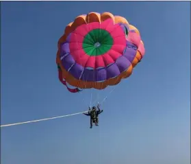  ??  ?? Boat parasailin­g is quite popular in the beach paradise.