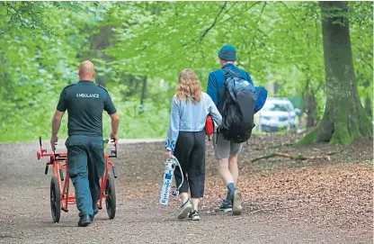  ?? Pictures: Phil Hannah. ?? Emergency services were scrambled to the Birks of Aberfeldy near the river.