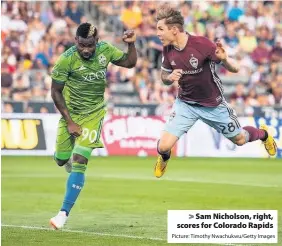  ?? Picture: Timothy Nwachukwu/Getty Images ?? Sam Nicholson, right, scores for Colorado Rapids