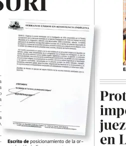  ?? ?? Escrito de posicionam­iento de la organizaci­ón indígena