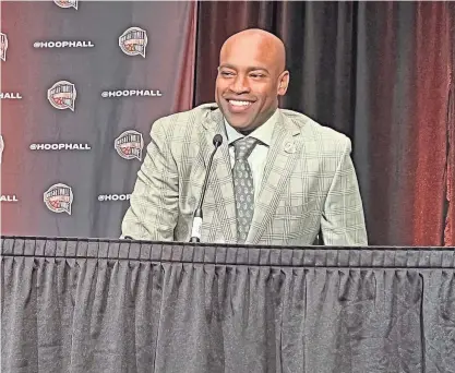  ?? RODD BAXLEY/THE FAYETTEVIL­LE OBSERVER ?? Vince Carter, a former UNC basketball player and longtime NBA standout, was among seven honorees to speak in Arizona about being elected to the Naismith Hall of Fame as part of the 2024 class.