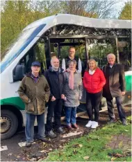  ?? ?? ABOVE The Friends of the 65 Bus: Stephen Dix, Brian Mahony, Jane Gilliard, Rob Furnival (driver standing behind), Rosemary Corcoran and Steve Gilliard