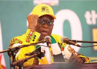  ?? ?? President Mnangagwa delivers his closing remarks at ZANU PF’s 20th National People’s Conference at the Midlands Convention Centre in Gweru yesterday. — Picture: Believe Nyakudjara