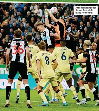  ?? ?? Arsenal goalkeeper Aaron Ramsdale leaps for the ball