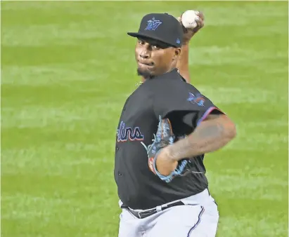  ?? GEOFF BURKE/USA TODAY SPORTS ?? Marlins starting pitcher Sixto Sanchez made his major league debut Aug. 22 against the Nationals, hitting triple digits on the radar gun five times.