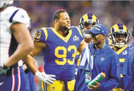  ?? Maddie Meyer Getty Images ?? NDAMUKONG SUH was a force for the Rams on the defensive line but figures to test the free-agent market this offseason. He played on a one-year, $14-million contract in 2018 but, when asked about his future with the Rams right after the Super Bowl, he was noncommitt­al.