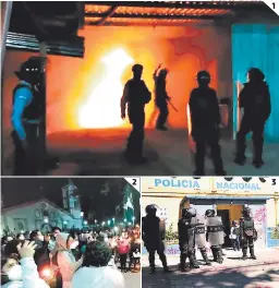  ?? FOTOS: EL HERALDO ?? (1) En medio de la o(otesta la oosta oolicial estuvo A ounto de se( incendiada. (2) Habitantes de LA Esoe(anza exigen justicia OA(A Keyla. (3) Agentes del o(den mantienen Bajo (esgua(do la sede oolicial.