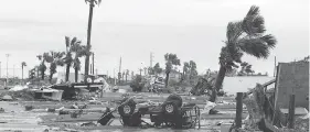  ?? GABE HERNANDEZ / CORPUS CHRISTI CALLER-TIMES VIA AP ?? Scenes of devastatio­n after Hurricane Harvey landed Saturday in Texas. Harvey came ashore Friday as a Category 4 storm with 130 mph (210 km/h) winds.