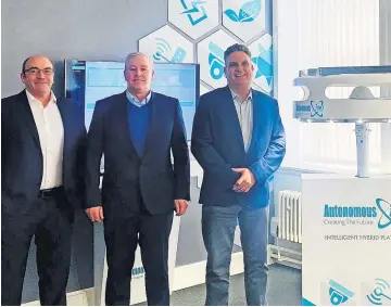  ?? ?? Linked in (l-r) Michael O’brien, managing director of EMC Projects Ltd, John Irons, key accounts director at Autonomous iot, and Michael Macbean, business developmen­t director of Autonomous iot