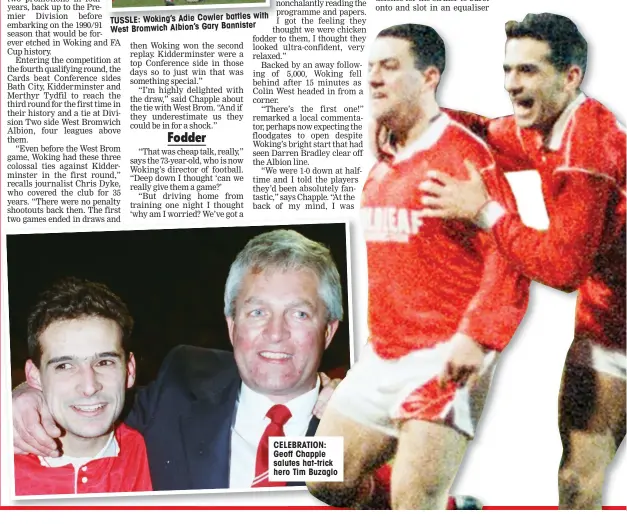  ??  ?? CELEBRATIO­N: Geoff Chapple salutes hat-trick hero Tim Buzaglo