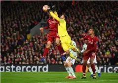  ??  ?? Alisson had a nervy evening in goal (Getty Images)