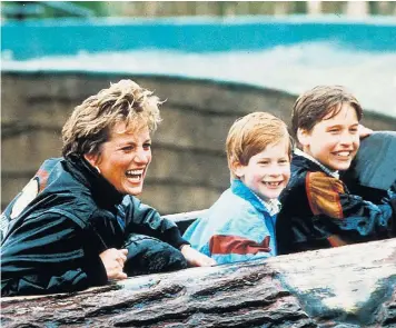  ??  ?? Having a laugh: Diana with her sons on the Loggers Leap ride at Thorpe Park in 1993, four years before her death