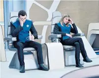  ?? MICHAEL BECKER FOX BROADCASTI­NG CO. ?? Seth MacFarlane and Adrianne Palicki in The Orville, whose second season will see a big bump up in production values.