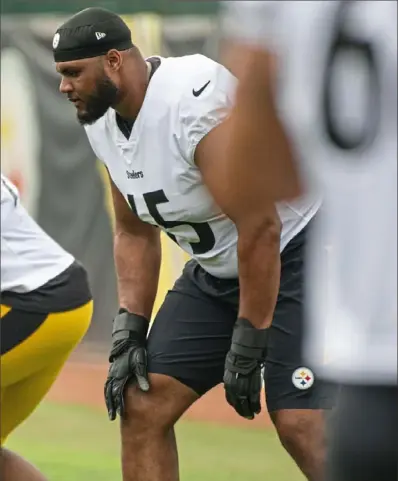  ?? Emily Matthews/Post-Gazette ?? Offensive tackle Dan Moore, Jr. is one of what could be four rookies starting for the Steelers Sunday against Buffalo.