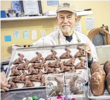  ?? ?? Out of everything they make, Allan Keefe said they have several items that are very popular, and some are seasonal. Their candy cane bark (peppermint bark) is a huge hit at Christmast­ime. Then, at Easter, their top item is their personaliz­ed giant Easter eggs.