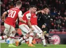  ??  ?? Daichi Kamada curls in the first of his two goals during Eintracht Frankfurt’s 2-1 Europa League win over Arsenal at the Emirates. Photograph: Andy Rain/EPA