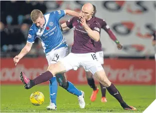  ??  ?? ■
Hearts’ Connor Sammon (right) in action against Brain Easton.