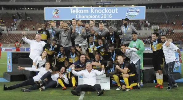  ??  ?? (Below) City celebrate the sweet taste of Telkom Knockout victory, just five months after being formed.