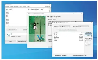  ??  ?? VeraCrypt’s benchmark tool shows you how each algorithm or hash performs.