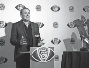  ?? KIRBY LEE/USA TODAY SPORTS ?? Pac-12 Commission­er Larry Scott said in a news release that “unlike profession­al sports, college sports cannot operate in a bubble.”